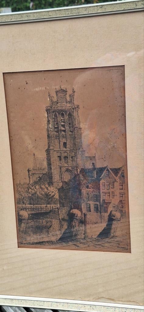 Antieke ets van de Grote Kerk in Dordrecht, Antiek en Kunst, Ophalen