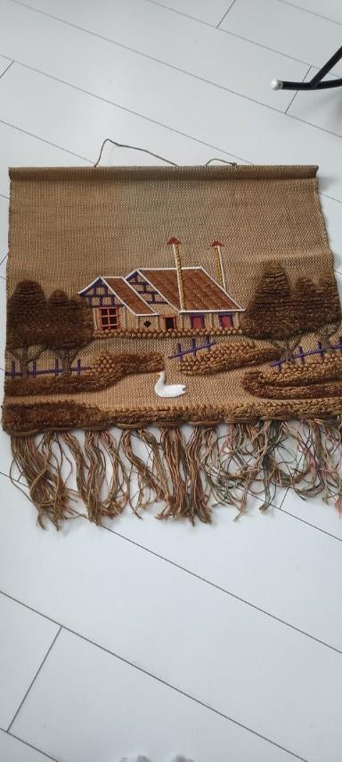 Vintage wandkleed jute boerderij gans, Gebruikt, 85 cm, Vintage, Wandkleed