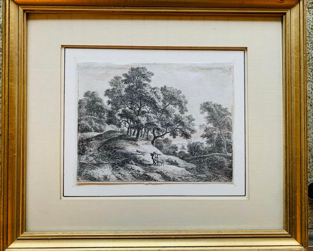 Ets A. Waterloo - Boslandschap met jager, Antiek en Kunst, Kunst | Etsen en Gravures, Ophalen of Verzenden