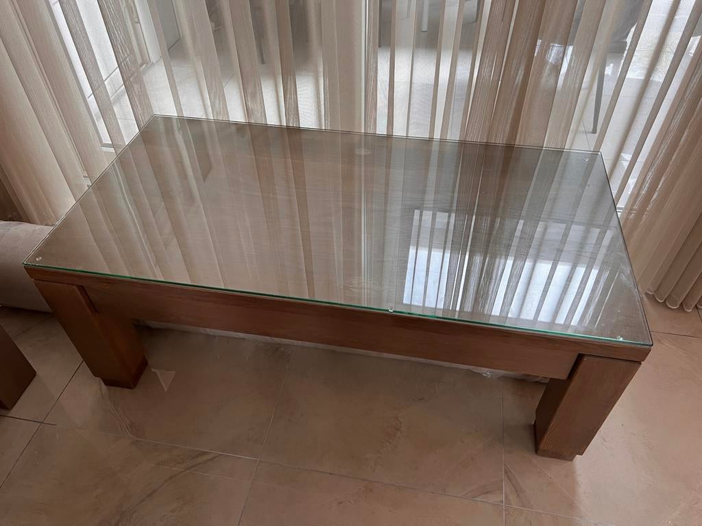 Salontafel met glas, Gebruikt, 100 tot 150 cm, 50 tot 75 cm, Glas