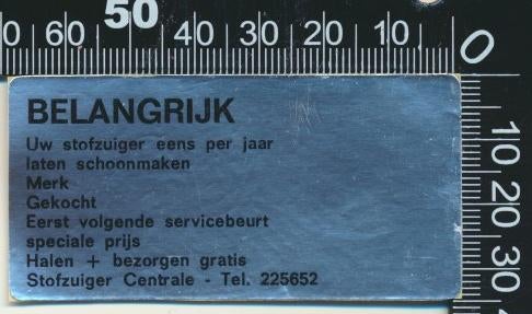 Sticker: Stofzuiger Centrale - Belangrijk, Verzamelen, Ophalen of Verzenden, Zo goed als nieuw, Bedrijf of Vereniging