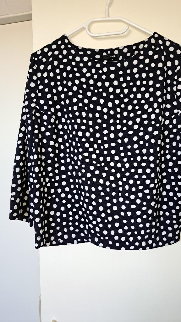 Donkerblauwe top met witte stippen van Opus maat 36, Blauw, Ophalen of Verzenden, Zo goed als nieuw, Lange mouw