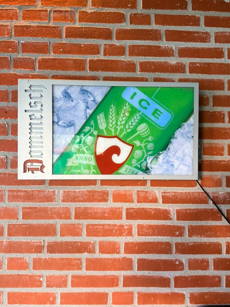 Dommelsch reclame bord met verlichting, Ophalen, Gebruikt, Lichtbak of (neon) lamp