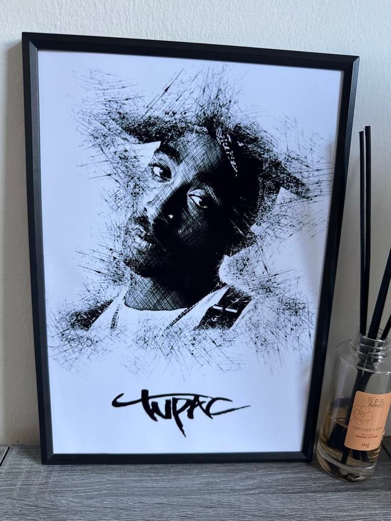 Tupac Poster Ingelijst 21x30cm, Met lijst, A4 of kleiner, Ophalen of Verzenden, Muziek