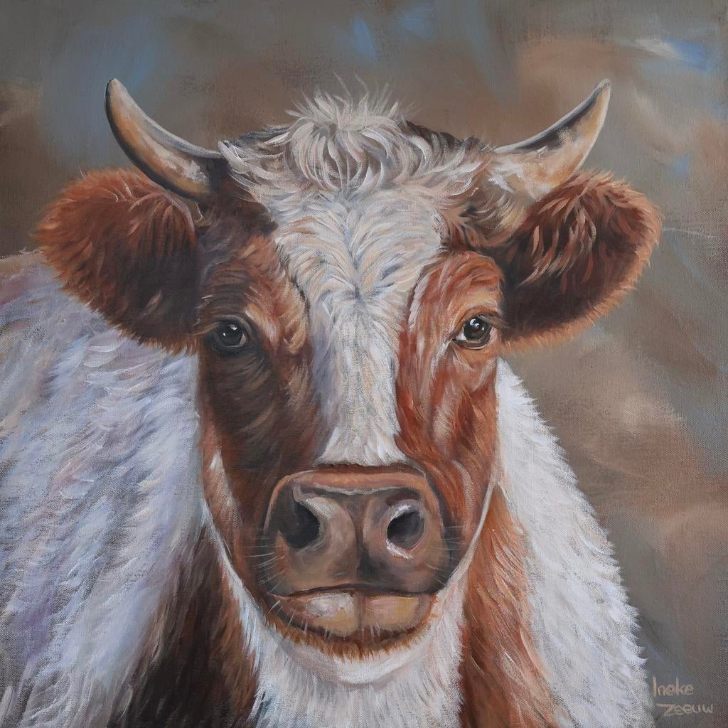 Schilderij bonte koe acrylverf op doek, Ophalen of Verzenden