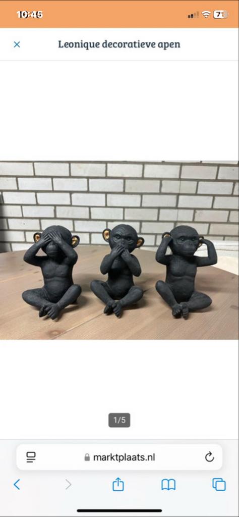 Set van 3 decoratieve apen: Horen, Zien, Zwijgen  leonique, Zwart, Kunststof, Ophalen of Verzenden, Zo goed als nieuw