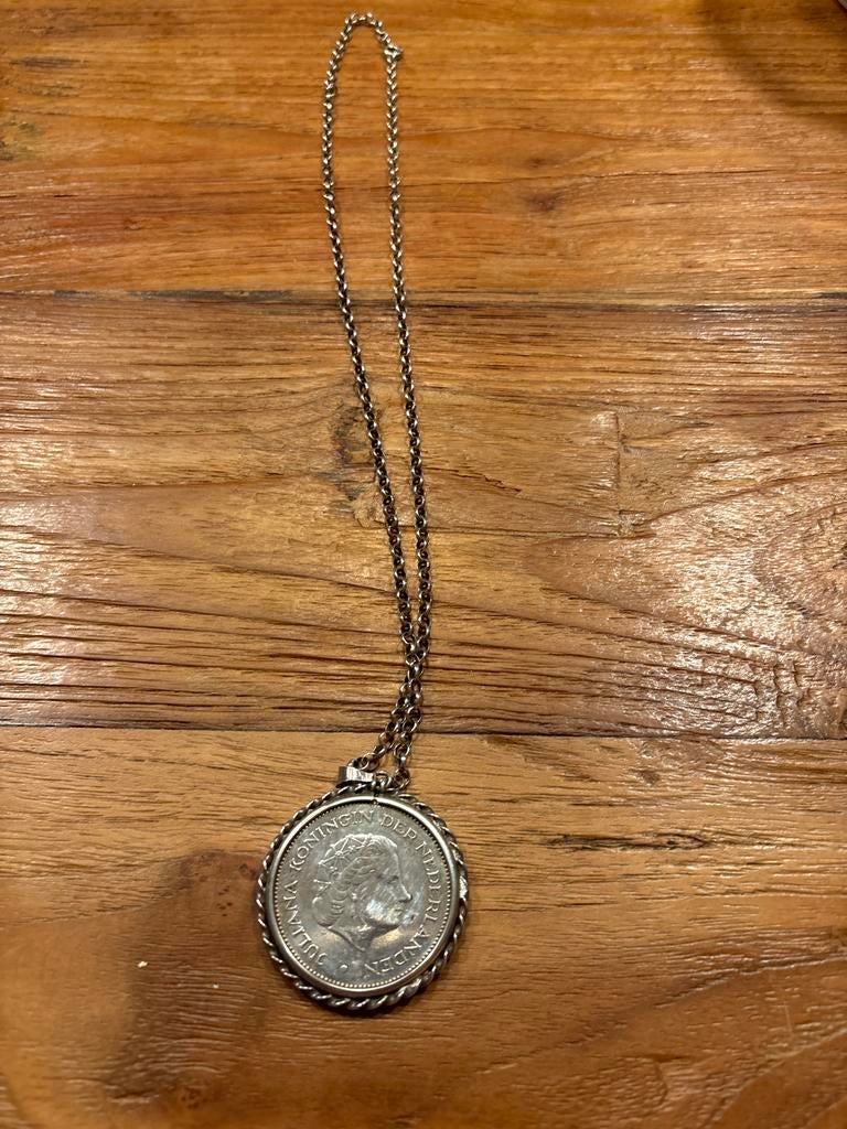 Zilveren 10 Gulden ketting Nederland herrijst 1945-1970, Ophalen of Verzenden, Gebruikt, Zilver, Met hanger