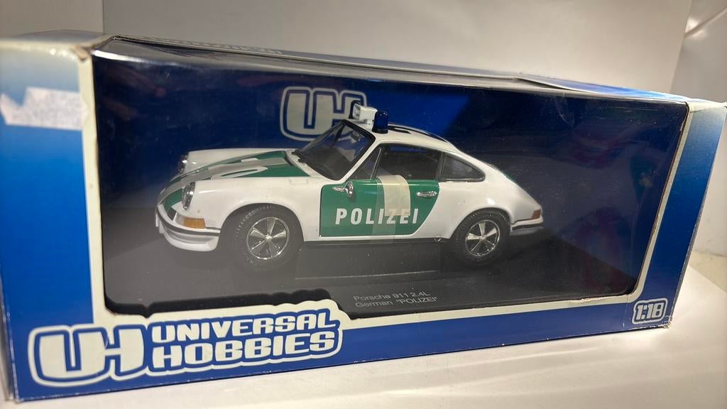 Porsche 911 2.4l german polizei universal hobbies 1.18, Overige merken, Ophalen of Verzenden, A, A