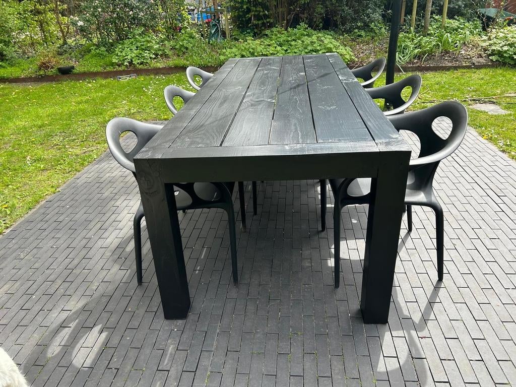 Tuintafel zwart gebeitst Douglas hout 2.40 x 95., Tuin en Terras, Tuintafels, Rechthoekig, Hout, Ophalen
