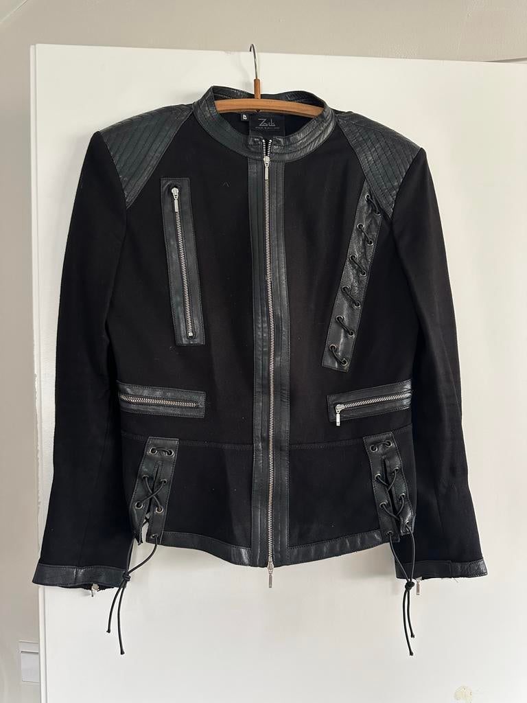 Zaek Zwart Jasje met Leren Details en Ritsen - Maat 42, Verzenden, Zo goed als nieuw, Maat 42/44 (L), Zwart