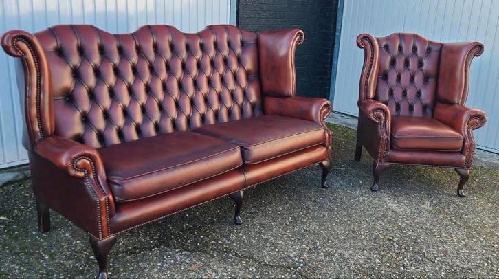 Chesterfield 3 zits bank+ oorfauteuil merk Springvale cognac, Huis en Inrichting, Banken | Bankstellen, Zo goed als nieuw, Rechte bank