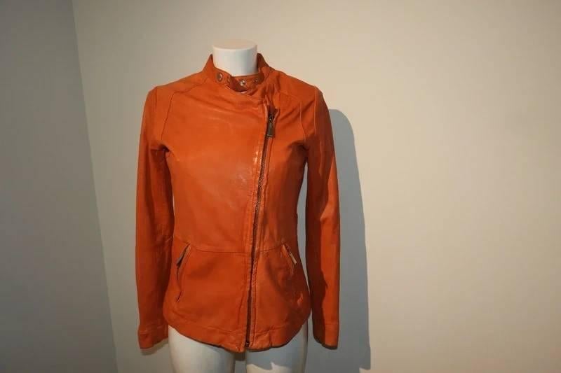 Cavalli oranje leren jas jack mooie pasvorm Nette staat IT40, Verzenden, Oranje, Cavalli, Maat 34 (XS) of kleiner