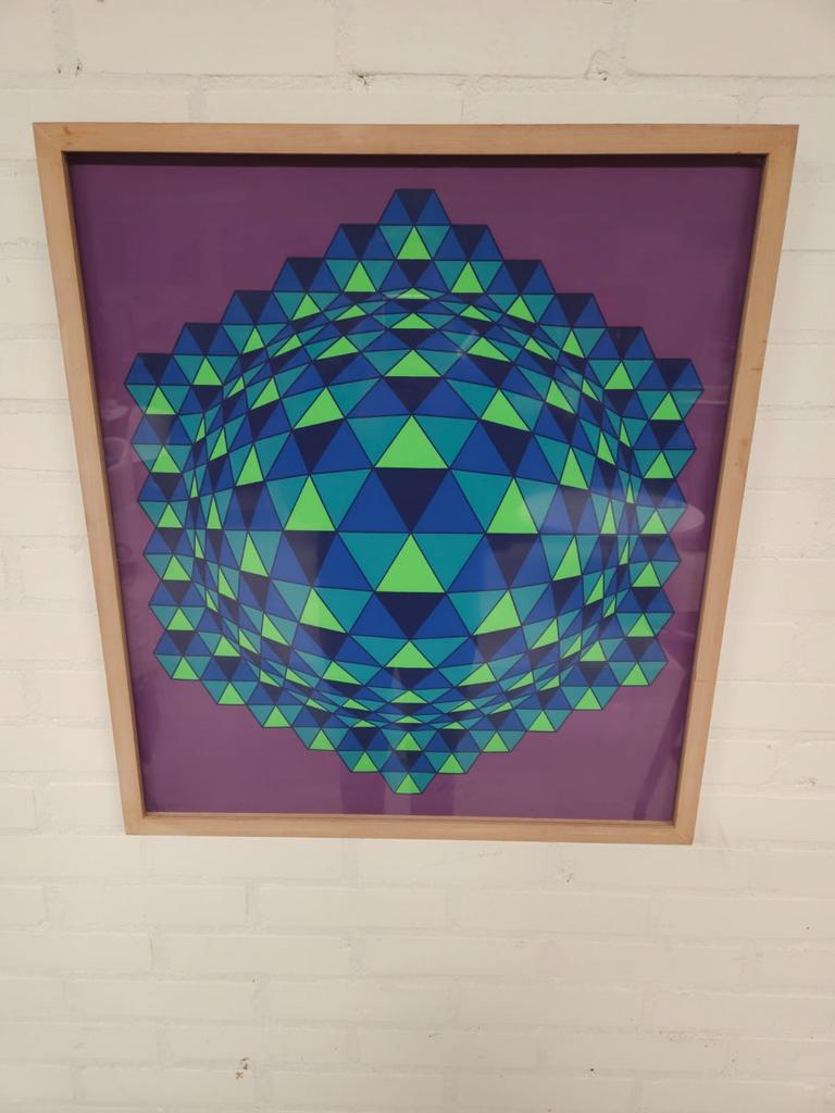 Victor Vasarely - Geometrische abstracte zeefdruk (ingelijst, Ophalen