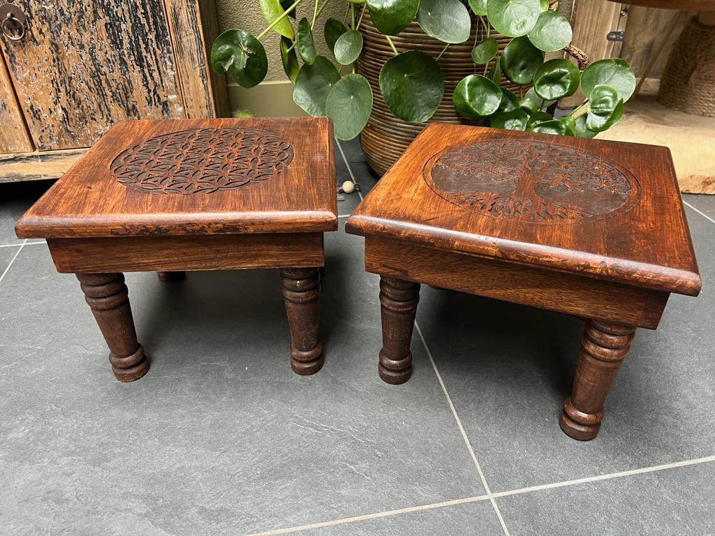 Bajot massief bijzettafel levensboom India, Minder dan 45 cm, Vierkant, Nieuw, Ophalen of Verzenden