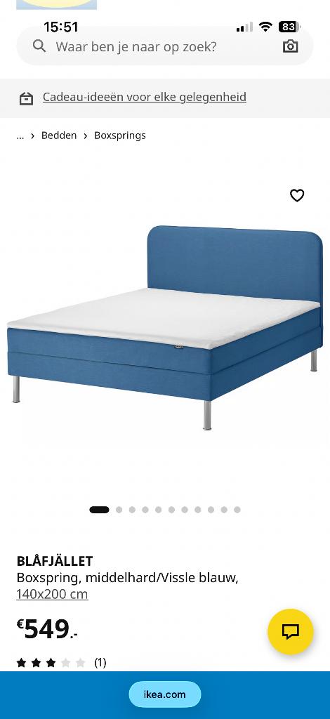 Boxspring blauw Blafjallet ikea, Huis en Inrichting, Slaapkamer | Boxsprings, Ophalen, Blauw, Tweepersoons, 140 cm