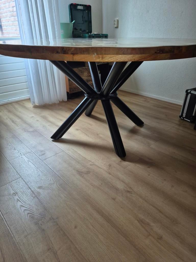 Ronde eettafel 150 cm met tafelzeil, Gebruikt, 150 tot 200 cm, Rond, 150 tot 200 cm
