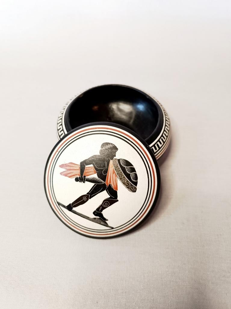 Grieks handgeschilderd keramiek potje met krijger, Ophalen of Verzenden