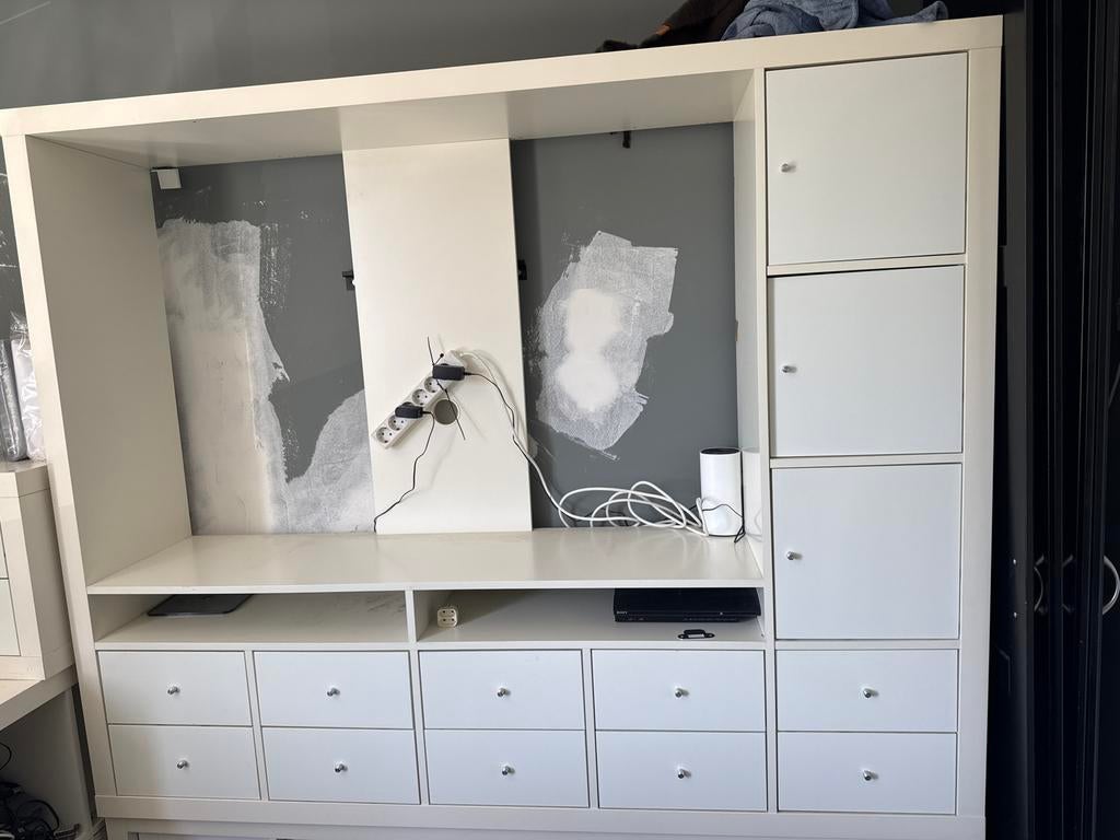 Gratis IKEA Kallax Kast met Lades en Vakken - Wit, Ophalen, Gebruikt, 150 tot 200 cm, 25 tot 50 cm