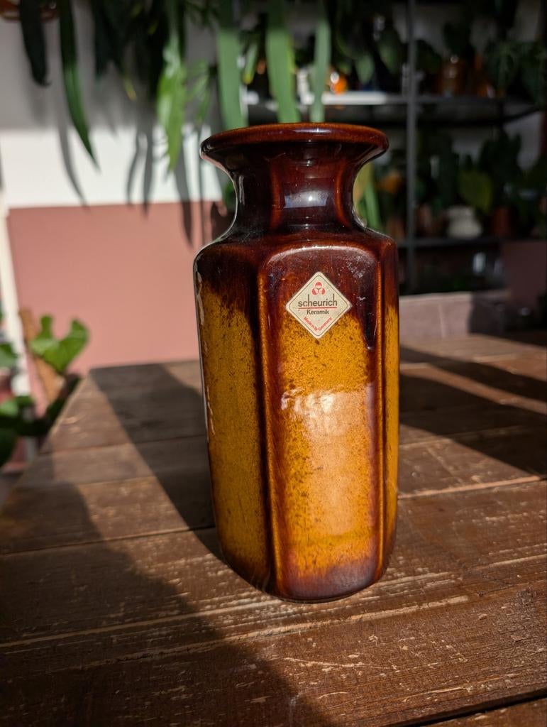 Vintage Scheurich West Germany vaas 297-22, bruin/oranje, Ophalen