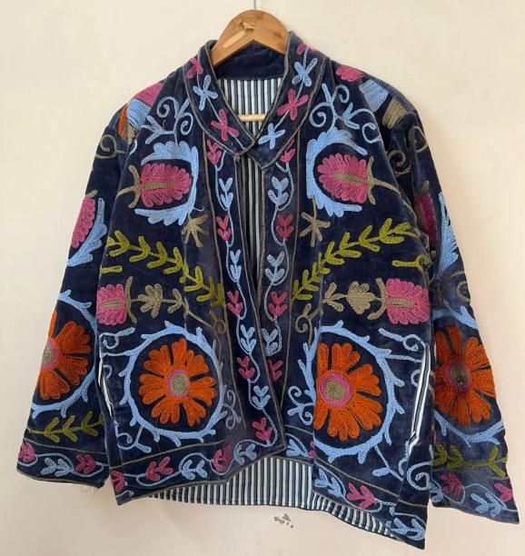 Suzani geborduurd fluwelen jasje NIEUW maat L, Maat 38/40 (M), Blauw, Nieuw, Ophalen of Verzenden