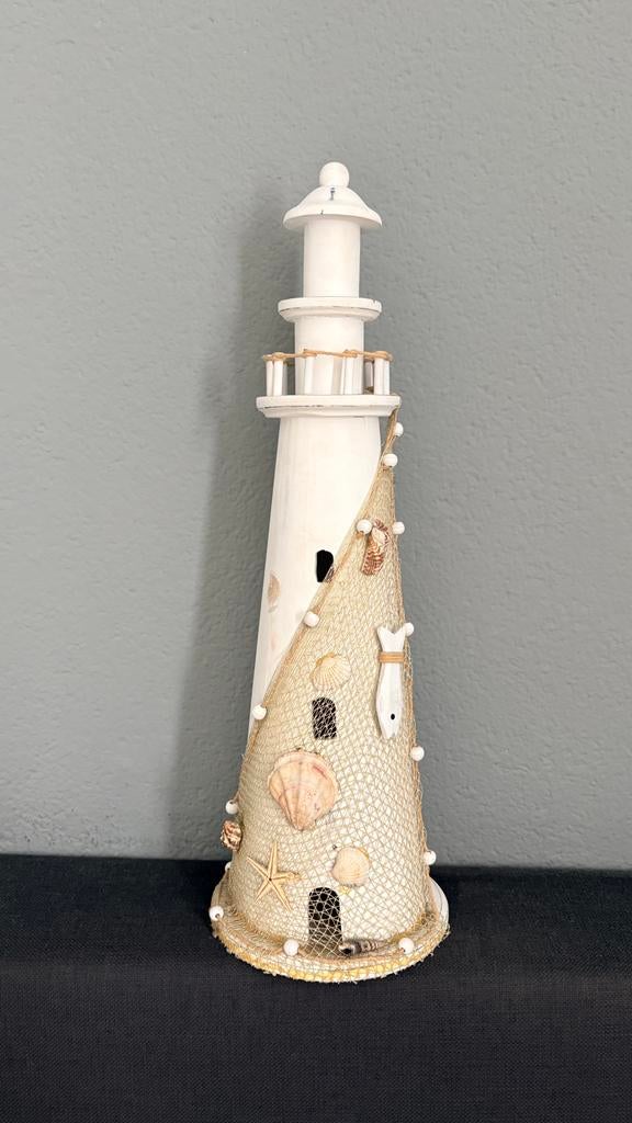 Decoratieve Houten Vuurtoren - Maritieme Sfeer (54cm), Huis en Inrichting, Hout, Ophalen of Verzenden, Wit, Landelijk