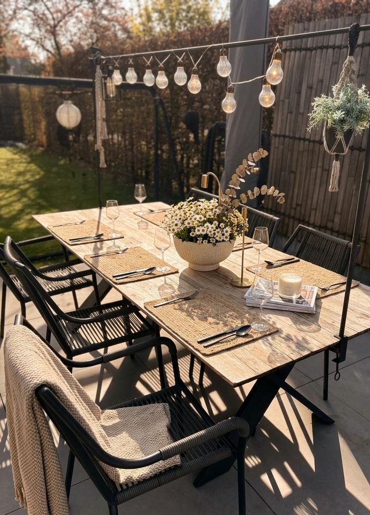 Eettafel set voor buiten, incl zes stoelen, Ophalen, Gebruikt