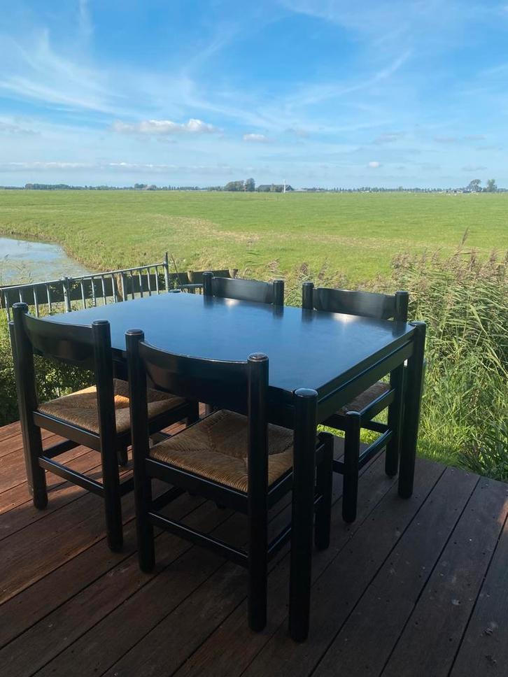 Vintage Cassina stoelen en eettafel, Huis en Inrichting, Tafels | Eettafels, 50 tot 100 cm, Rechthoekig, Ophalen of Verzenden