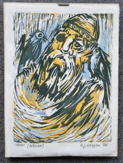 Houtgravure Odin 1996 van Rob Stegen (Maastricht), Antiek en Kunst, Kunst | Etsen en Gravures, Verzenden