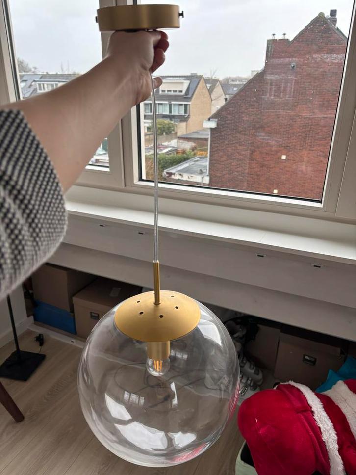 Glazen Bol Lamp Goud - 2 Stuks, Huis en Inrichting, Lampen | Hanglampen, Zo goed als nieuw, Minder dan 50 cm, Glas, Ophalen of Verzenden