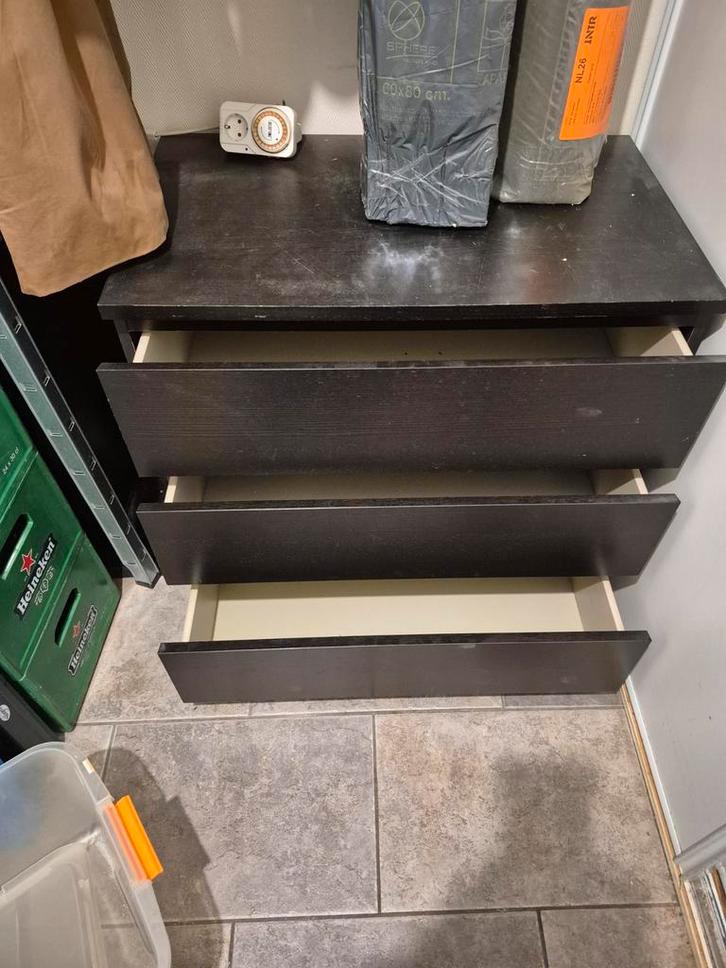 Malm ladekast - donkerbruin/zwart, Huis en Inrichting, Kasten | Dressoirs, Gebruikt, 50 tot 100 cm, 25 tot 50 cm, Met lade(s)