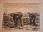 Ets van twee werkende boeren door dingemans, Antiek en Kunst, Kunst | Etsen en Gravures, Ophalen of Verzenden