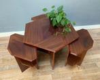 Set van 4 bijzettafels salontafel - vintage retro tafel hout, Ophalen
