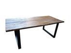 Stoere sloophouten eettafel met metalen poten, Huis en Inrichting, Tafels | Eettafels, Ophalen, Gebruikt, 200 cm of meer, 50 tot 100 cm