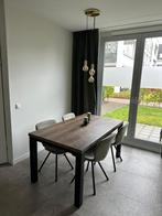 Eetkamerset 4 stoelen, tafel en lamp, Ophalen, Gebruikt, Groen modern, 4 tot 6 stoelen