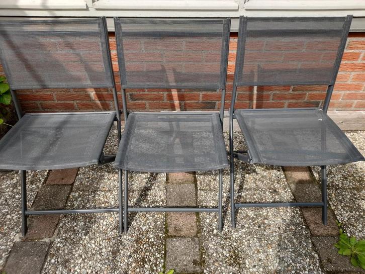 3 Stacy tuinstoelen van Central Park, Praxis., Tuin en Terras, Tuinstoelen, Zo goed als nieuw, Kunststof, Inklapbaar, Ophalen