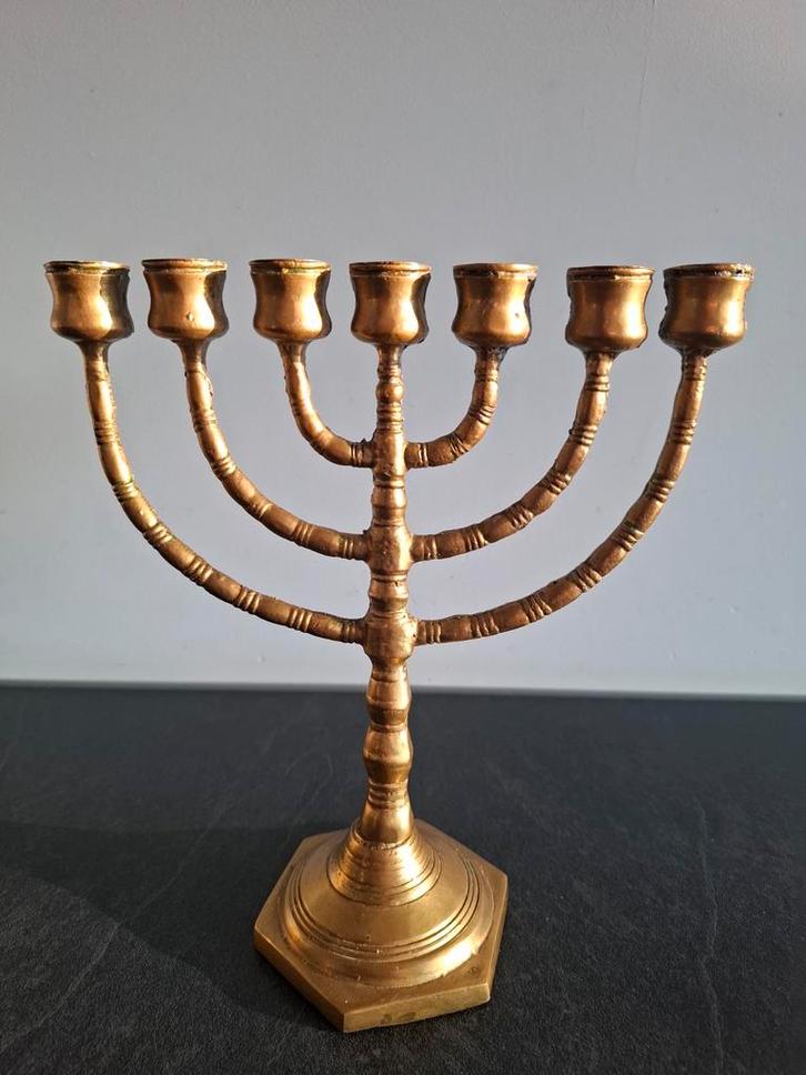 Mooie Messing Menora - Kandelaar, Antiek en Kunst, Antiek | Kandelaars, Koper of Brons, Ophalen of Verzenden