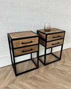 Magazijn Leegverkoop Set nachtkastjes mangohout metaal zwart, Minder dan 45 cm, Nieuw, Info@wkhome.nl, Argonweg 20 Amersfoort