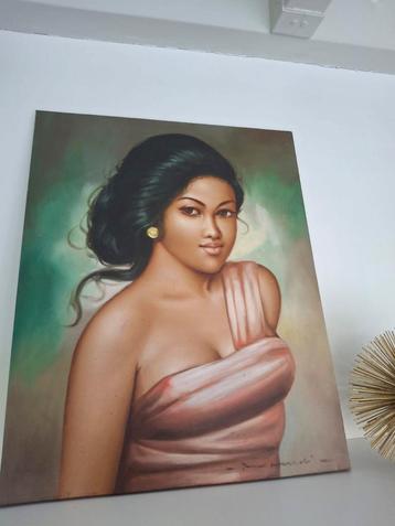 Balinees olieverf Schilderij - Gesigneerd beschikbaar voor biedingen