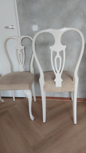 4 antieke stoelen Queen Ann wit brocant