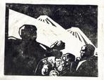 Hubert Sluis houtsnede "Congregatie van Morrende Arbeiders", Antiek en Kunst, Kunst | Etsen en Gravures, Ophalen