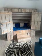 Steigerhouten Bedstee met Kast, Ophalen, Gebruikt, 100 cm of meer, Lattenbodem