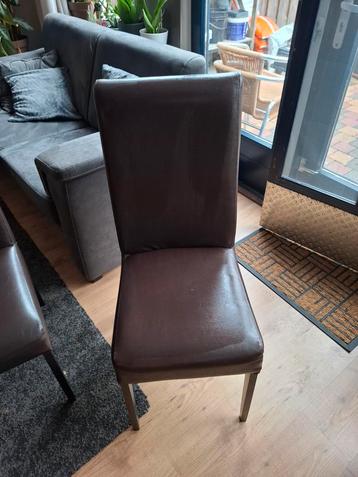 Bruine lederen eetkamerstoelen - set van 6 beschikbaar voor biedingen