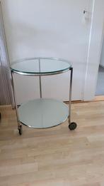Glazen Bijzettafel met Wieltjes, Huis en Inrichting, Tafels | Bijzettafels, Minder dan 55 cm, Gebruikt, Rond, Glas