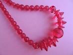 jwg Vintage 60s 70s transparant roze grote kralen ketting, Verzenden, Overige materialen, Ketting
