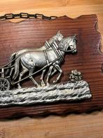 Tinnen Paard en Wagen op Hout, Ophalen of Verzenden