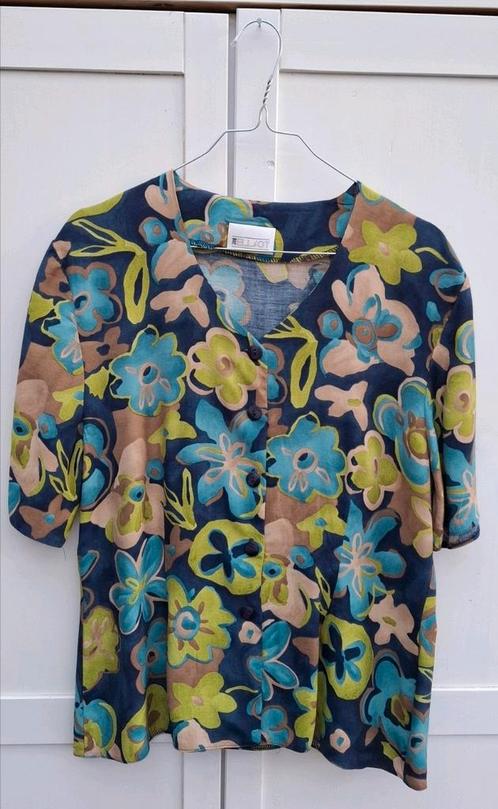 Vintage blouse, maat 42/XL - blauw - bloemen - 90's, Kleding | Dames, Blouses en Tunieken, Gedragen, Maat 42/44 (L), Blauw, Ophalen of Verzenden