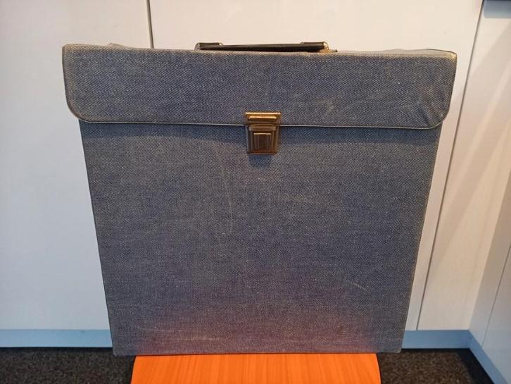 * Vintage vinyl lp koffer platenkoffer jeansstof (12) *, Muziek en Instrumenten, Behuizingen en Koffers, Gebruikt, Overige instrumenten