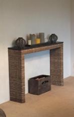 Landelijke side table met natuursteen blad, Huis en Inrichting, Ophalen, Metaal, 100 tot 150 cm, Zo goed als nieuw