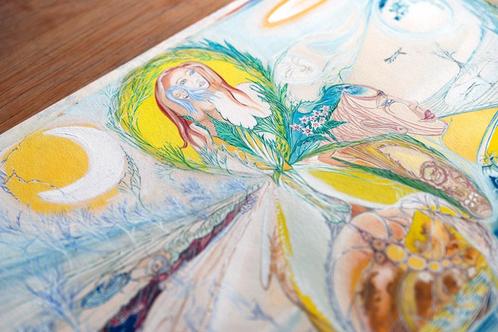 Schilderij / gouache "De terugkeer van Isthar", Antiek en Kunst, Kunst | Schilderijen | Modern, Ophalen