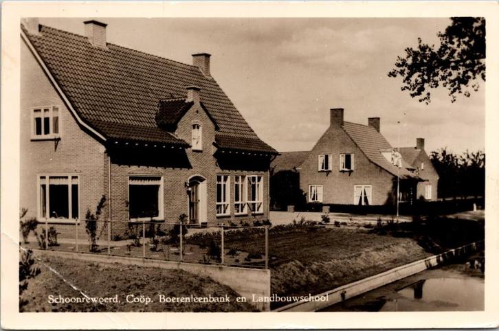Schoonrewoerd - Coöp. Boerenleenbank en Landbouwschool 1958, Verzamelen, Ansichtkaarten | Nederland, Gelopen, Utrecht, 1940 tot 1960